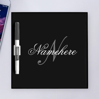 Unique Personalized Black and White Name Monogram Dry Erase Board