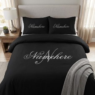 Unique Personalized Black and White Name Monogram Duvet Cover