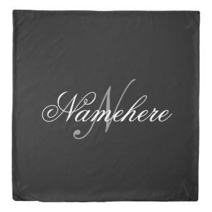 Unique Personalized Black and White Name Monogram Duvet Cover