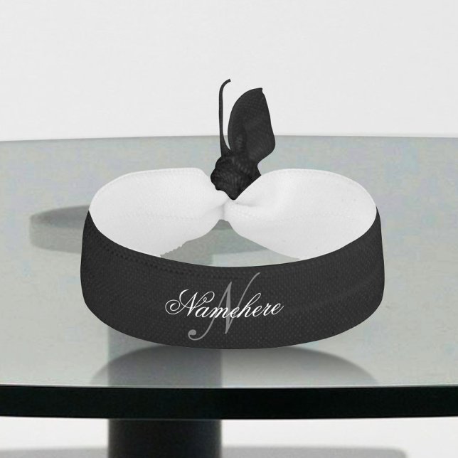Unique Personalized Black and White Name Monogram Elastic Hair Tie (Creator Uploaded)
