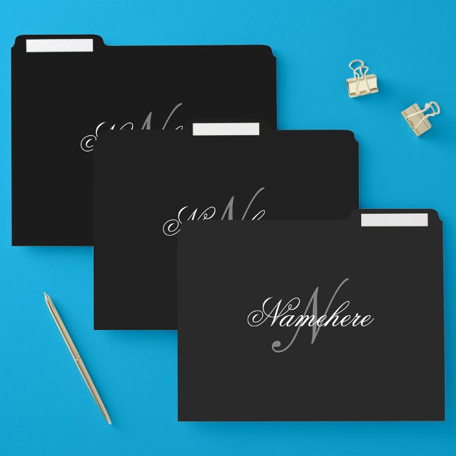 Unique Personalized Black and White Name Monogram File Folder (Creator Uploaded)