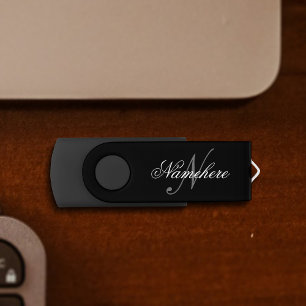 Unique Personalized Black and White Name Monogram Flash Drive