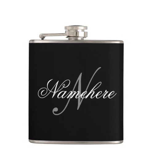 Unique Personalized Black and White Name Monogram Flask