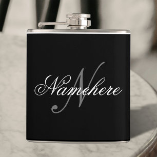 Unique Personalized Black and White Name Monogram Flask