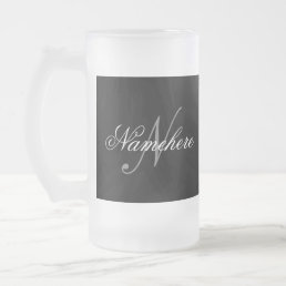 Unique Personalized Black and White Name Monogram Frosted Glass Beer Mug