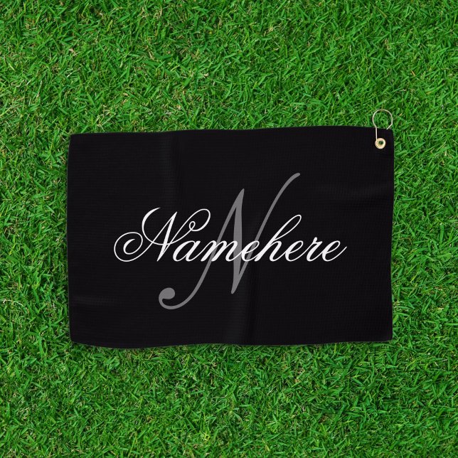 Unique Personalized Black and White Name Monogram Golf Towel (Creator Uploaded)