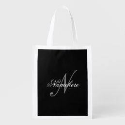 Unique Personalized Black and White Name Monogram Grocery Bag