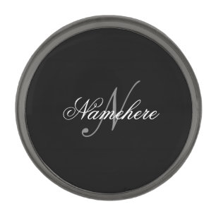 Unique Personalized Black and White Name Monogram Gunmetal Finish Lapel Pin