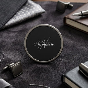 Unique Personalized Black and White Name Monogram Gunmetal Finish Lapel Pin