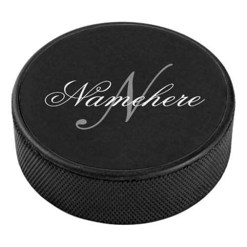 Unique Personalized Black and White Name Monogram Hockey Puck