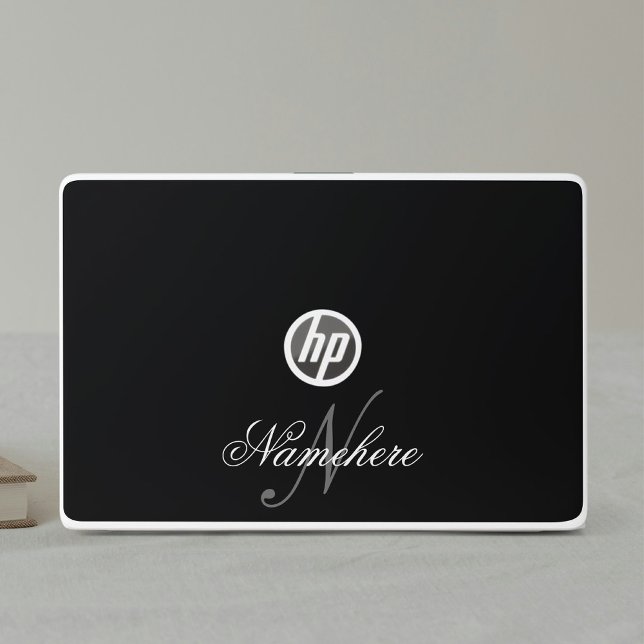 Unique Personalized Black and White Name Monogram HP Laptop Skin (Creator Uploaded)