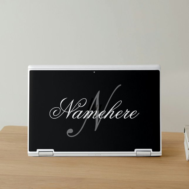 Unique Personalized Black and White Name Monogram HP Laptop Skin (Creator Uploaded)