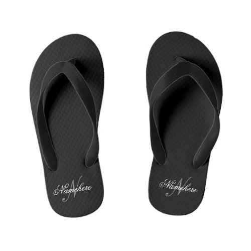 Unique Personalized Black and White Name Monogram Kids Flip Flops