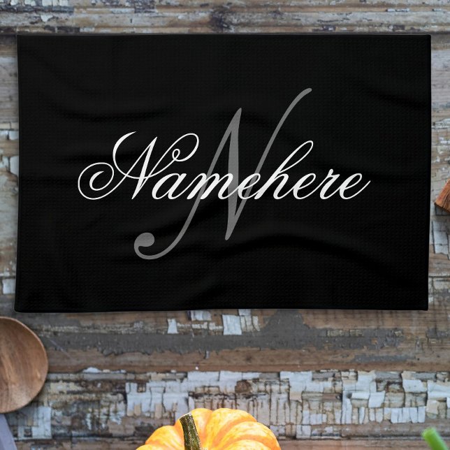 Unique Personalized Black and White Name Monogram Kitchen Towel (Creator Uploaded)