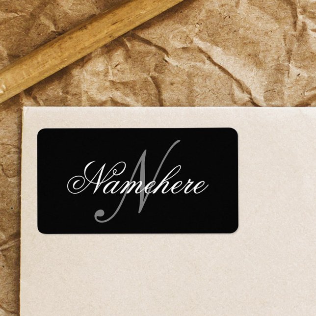 Unique Personalized Black and White Name Monogram Label (Creator Uploaded)