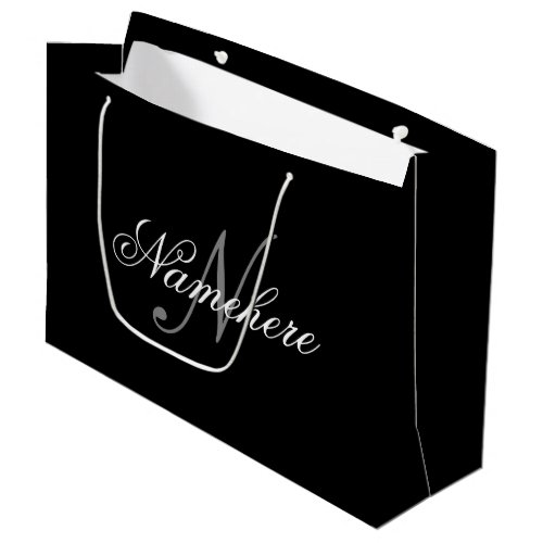 Unique Personalized Black and White Name Monogram Large Gift Bag
