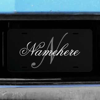 Unique Personalized Black and White Name Monogram License Plate