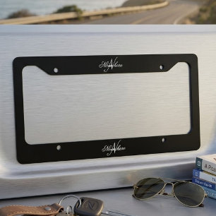 Unique Personalized Black and White Name Monogram License Plate Frame