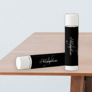 Unique Personalized Black and White Name Monogram Lip Balm