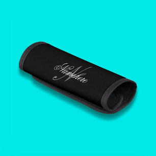 Unique Personalized Black and White Name Monogram Luggage Handle Wrap