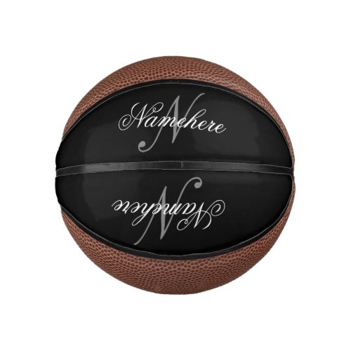 Unique Personalized Black and White Name Monogram Mini Basketball