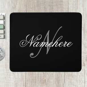 Unique Personalized Black and White Name Monogram Mouse Pad