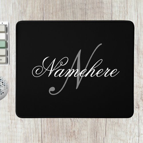 Unique Personalized Black and White Name Monogram Mouse Pad