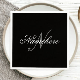Unique Personalized Black and White Name Monogram Napkins