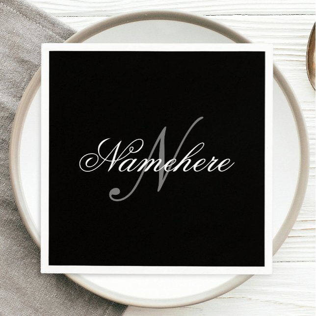Unique Personalized Black and White Name Monogram Napkins (Creator Uploaded)