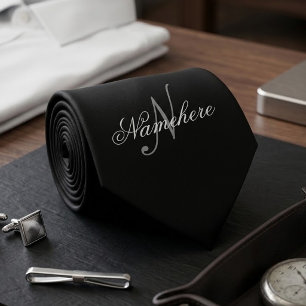 Unique Personalized Black and White Name Monogram Neck Tie