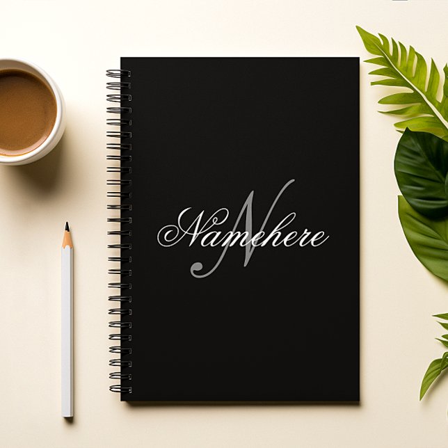 Unique Personalized Black and White Name Monogram Notebook (Creator Uploaded)