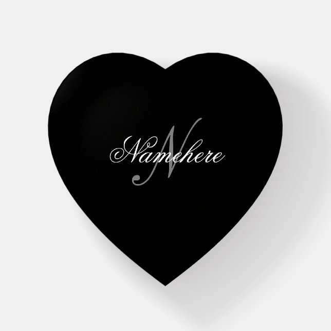 Unique Personalized Black and White Name Monogram Paperweight (Front)