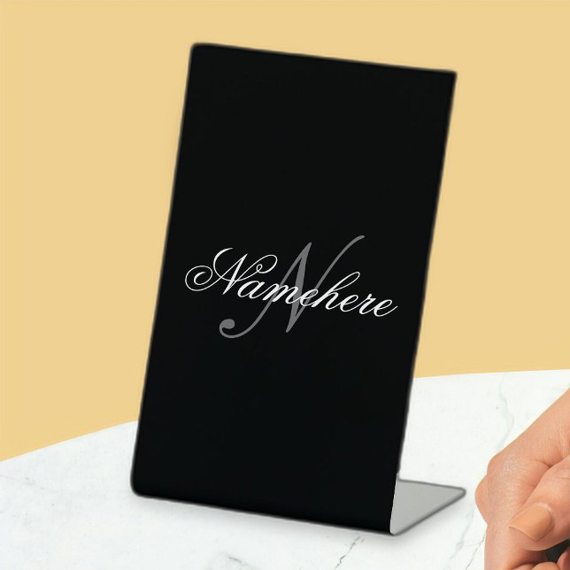 Unique Personalized Black and White Name Monogram Pedestal Sign (Creator Uploaded)