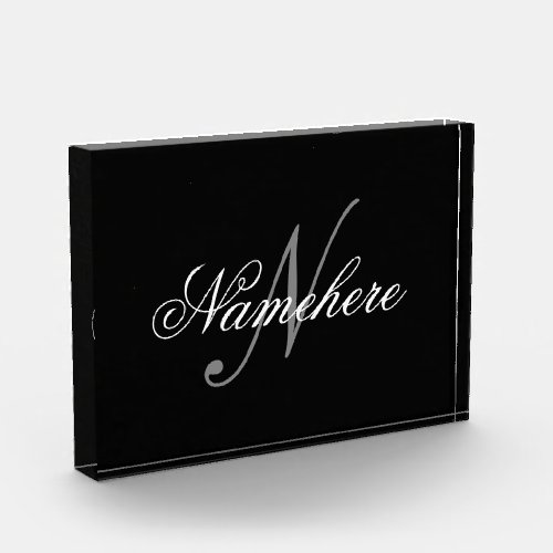 Unique Personalized Black and White Name Monogram Photo Block