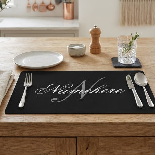 Unique Personalized Black and White Name Monogram Placemat