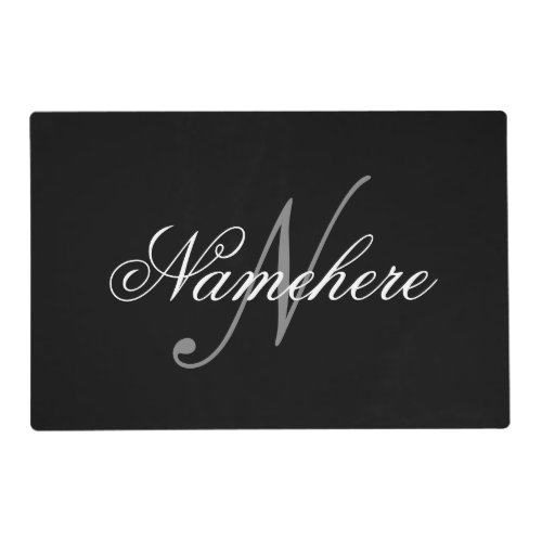 Unique Personalized Black and White Name Monogram Placemat