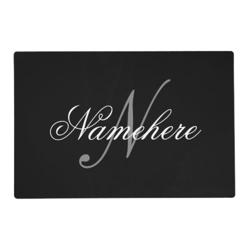 Unique Personalized Black and White Name Monogram Placemat