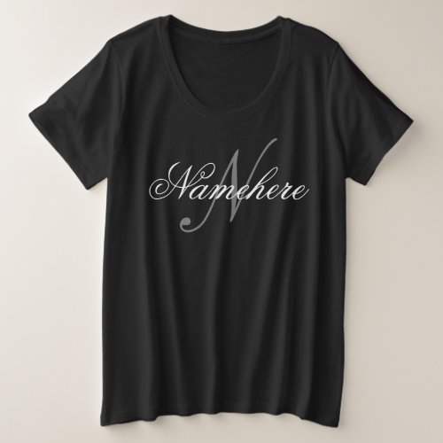 Unique Personalized Black and White Name Monogram  Plus Size T_Shirt