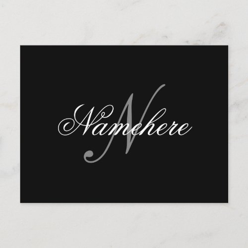 Unique Personalized Black and White Name Monogram Postcard