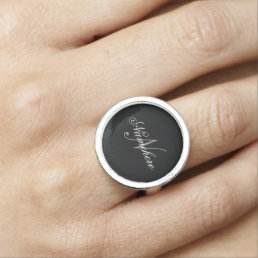 Unique Personalized Black and White Name Monogram Ring
