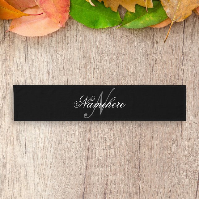 Unique Personalized Black and White Name Monogram Short Table Runner (Creator Uploaded)