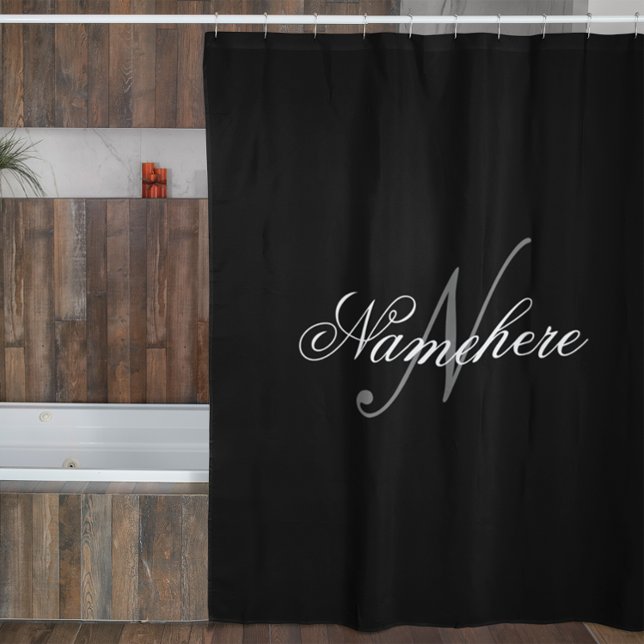 Unique Personalized Black and White Name Monogram Shower Curtain (Creator Uploaded)
