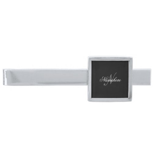 Unique Personalized Black and White Name Monogram Silver Finish Tie Bar