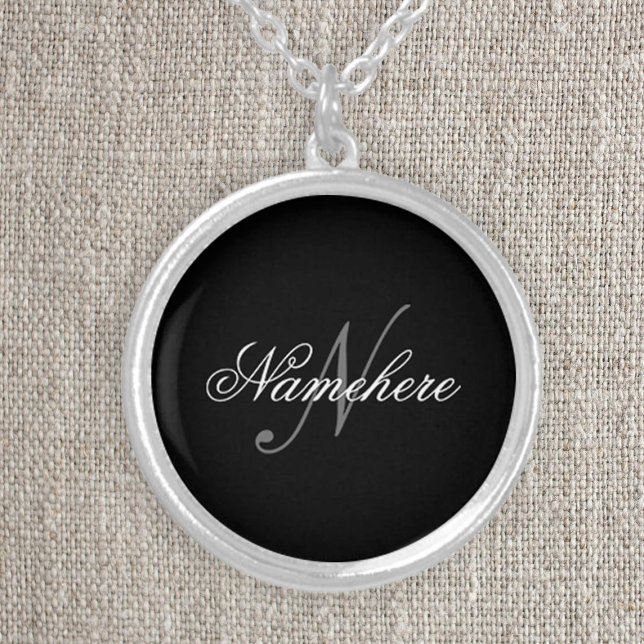 Unique Personalized Black and White Name Monogram Silver Plated Necklace (Creator Uploaded)