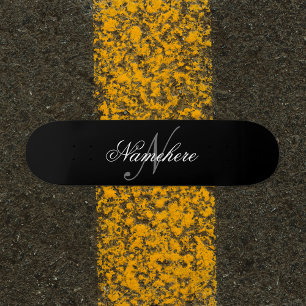 Unique Personalized Black and White Name Monogram Skateboard