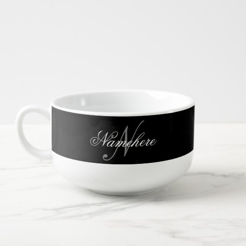 Unique Personalized Black and White Name Monogram Soup Mug