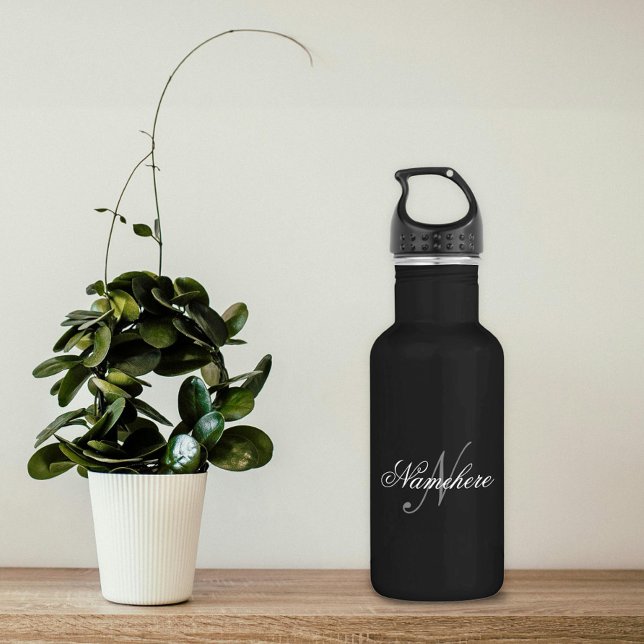 Unique Personalized Black and White Name Monogram Stainless Steel Water Bottle (Creator Uploaded)