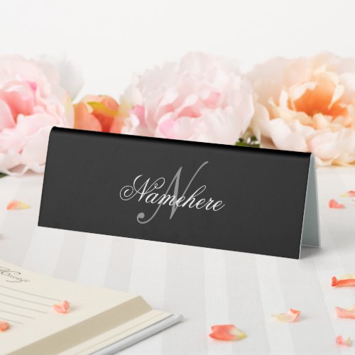 Unique Personalized Black and White Name Monogram Table Tent Sign