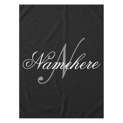 Unique Personalized Black and White Name Monogram Tablecloth