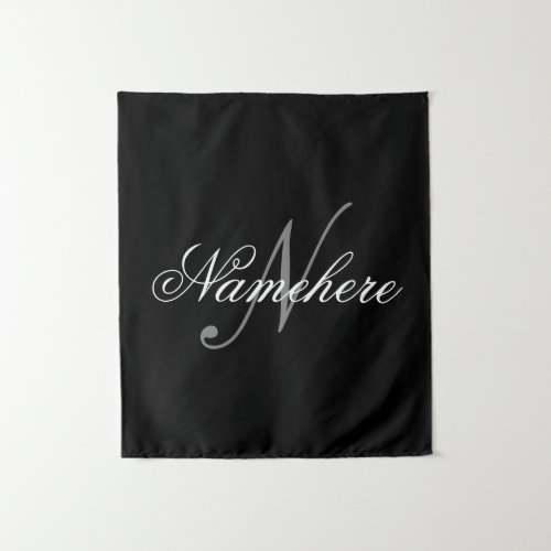 Unique Personalized Black and White Name Monogram Tapestry